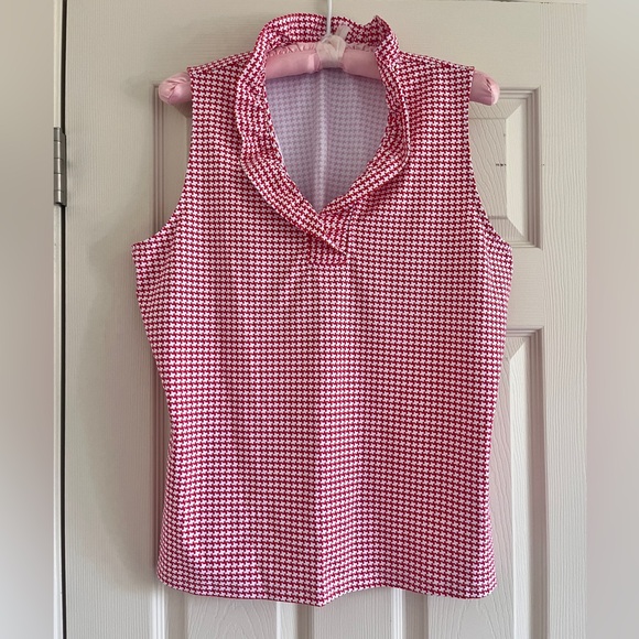 J. McLaughlin Pink, Orange and White Houndstooth Ruffled Tank Top Women Size XL - Picture 1 of 8